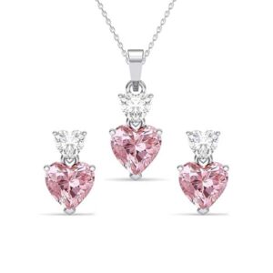 Clara 925 Sterling Silver Two Hearts Pendant Earrings Chain Necklace Jewellery Set | Platinum Plated, Swiss Zirconia |Gift for Women and Girls