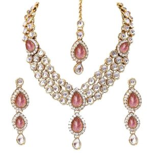 Shining Diva Latest Stylish 18k Gold Plated Traditional Kundan Necklace Jewellery Set for Women