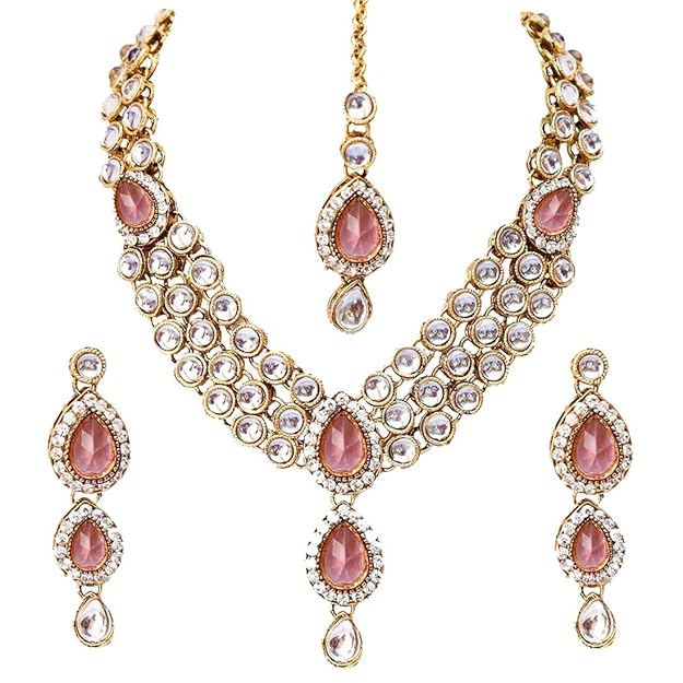 Shining Diva Latest Stylish 18k Gold Plated Traditional Kundan Necklace Jewellery Set for Women