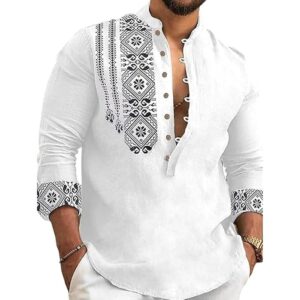 DEELMO Men's Cotton Blend Mandarin Collar Self One Design Full Sleeve Casual Short Kurta